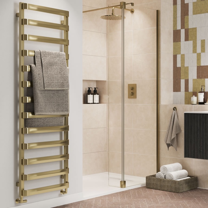 Lifestyle image of Crosswater Air Brushed Brass Towel Warmer